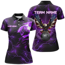 Load image into Gallery viewer, Purple lightning thunder bowling American flag Eagle custom Women Bowling Polo, Quarter Zip Shirts NQS8862