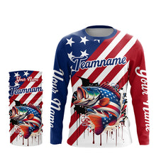 Load image into Gallery viewer, Red, White and Blue American Flag Largemouth Bass Fishing Custom patriotic Bass fishing team jerseys NQS9121
