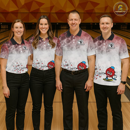 Funny Bowling Polo Shirts For Women, 1/4 zip shirts Custom Bowling Team Jerseys Gift For Bowler | Red NQS11388