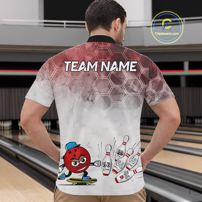 Funny Bowling Polo Shirts For Men, 1/4 zip shirts Custom Bowling Team Jerseys Gift For Bowler | Red NQS11388