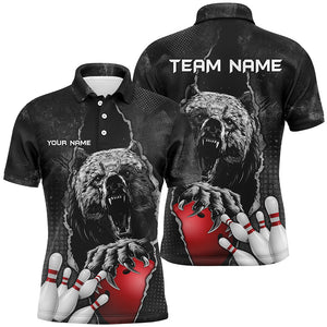 Black Bear grunge pattern Custom Men Bowling Polo, Quarter Zip Shirts Bowling Team Jerseys Outfits NQS7753