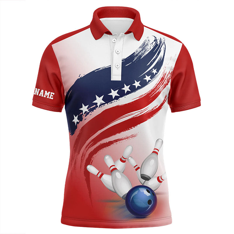 American flag Bowling ball and pins Bowling polo Shirt for men, Custom Bowling Team Jerseys NQS6077