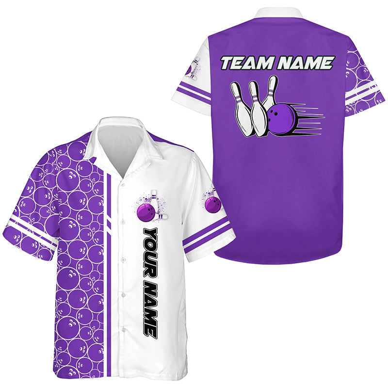 Bowling hawaiian shirts Custom white and purple camo vintage bowling button up shirts, gift for Bowler NQS8178