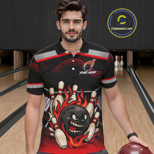 Load image into Gallery viewer, Black and Red Flame Funny Bowling Ball and Pins Bowling shirts for men custom team bowling outfits NQS10985