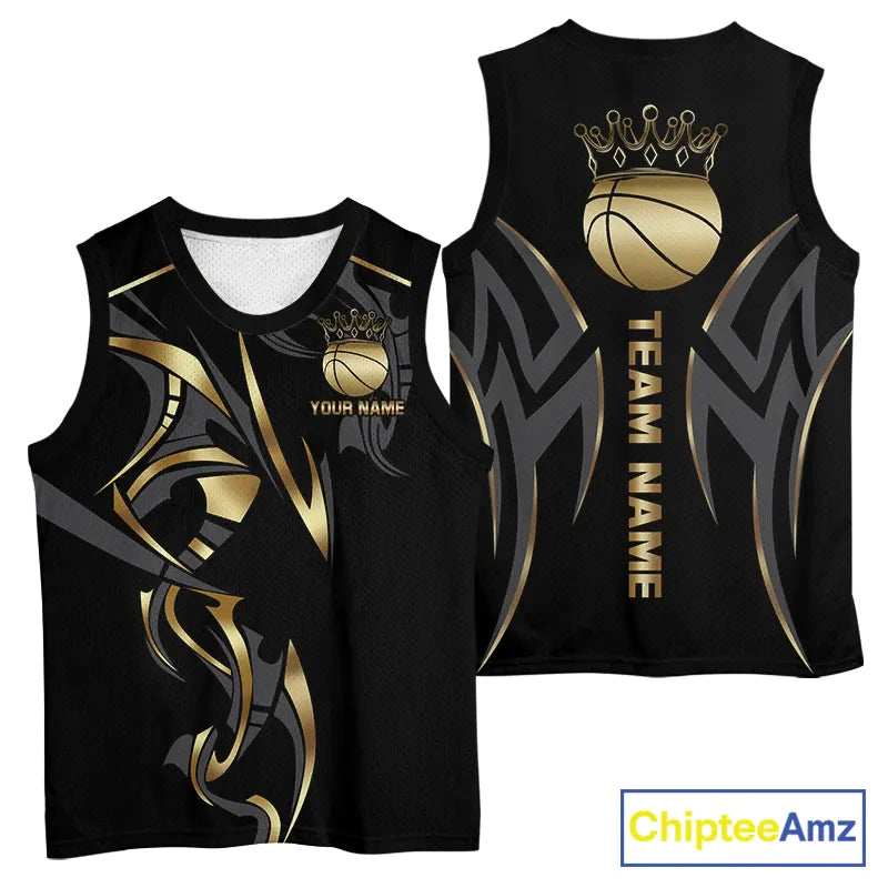 Black and Gold crown Basketball Vest, T-shirt, Hoodie, Long sleeve Custom Bowling Team jerseys NQS11392