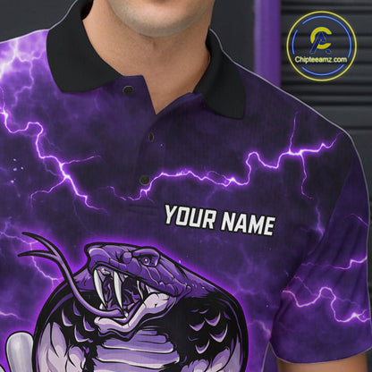 Purple Lightning thunder snake bowling shirts for men Custom bowling league shirts, gifts for bowlers NQS11402