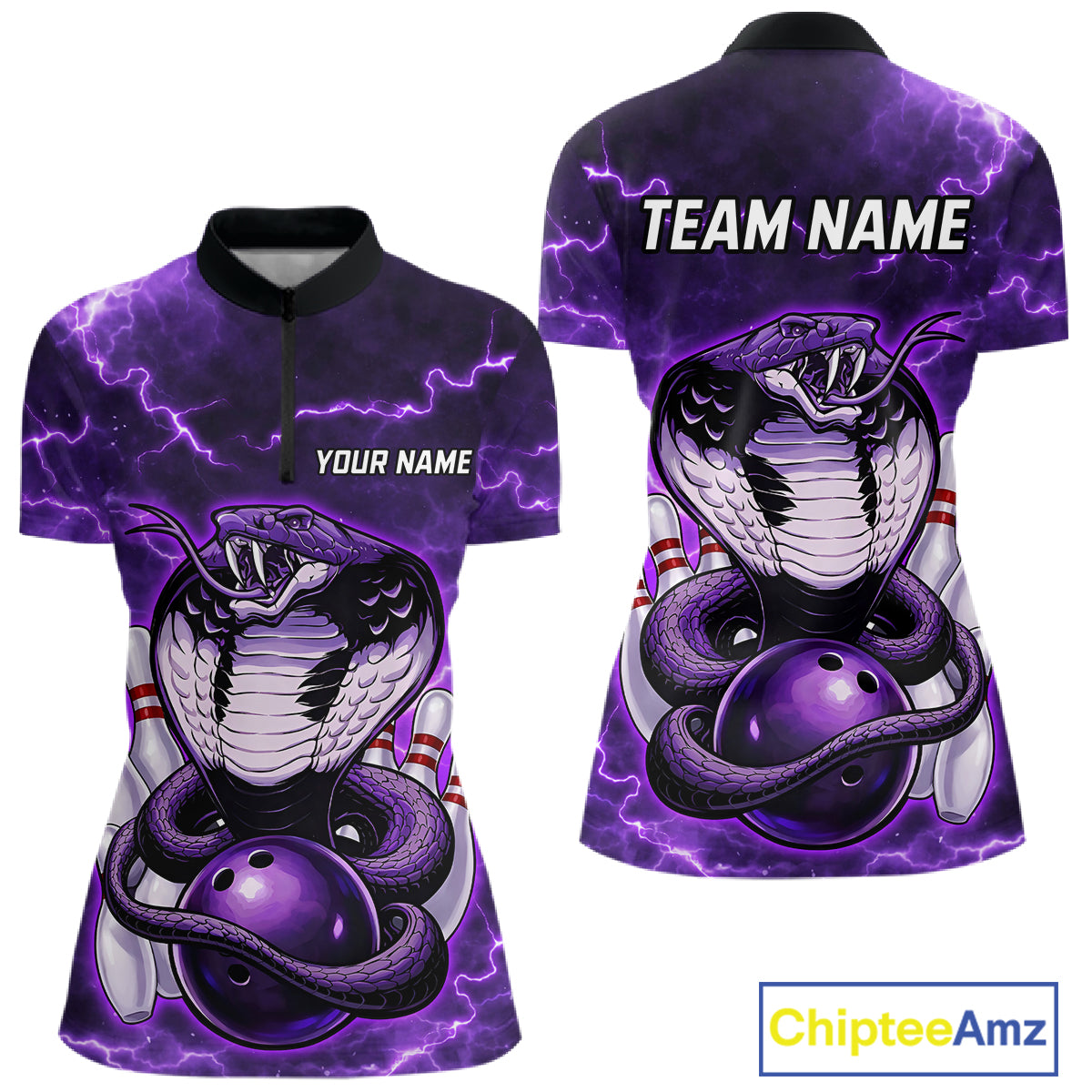 Purple Lightning thunder snake women's bowling shirts Custom bowling league shirts, gifts for bowlers NQS11402