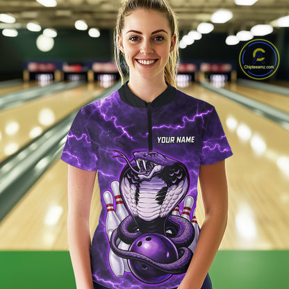 Purple Lightning thunder snake women's bowling shirts Custom bowling league shirts, gifts for bowlers NQS11402