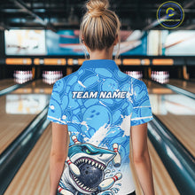 Load image into Gallery viewer, Blue Bowling Camo Angry Shark Bowling Polo, 1/4 Zip Shirts for Women Custom Shark Team Bowling Jersey NQS11605