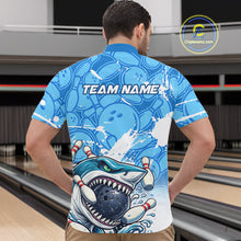 Load image into Gallery viewer, Blue Bowling Camo Angry Shark Bowling Polo, 1/4 Zip Shirts for Men Custom Shark Team Bowling Jerseys NQS11605