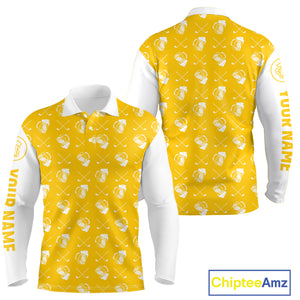 Yellow and white golf pattern Mens Golf polo shirts custom name golf beer outfit men golf clothes NQS9855