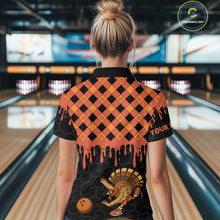 Load image into Gallery viewer, Funny Bowling Turkey Thanksgiving Womens Bowling Shirt Orange Pumpkin Custom Team Bowling Jersey NQS10840