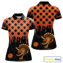 Load image into Gallery viewer, Funny Bowling Turkey Thanksgiving Womens Bowling Shirt Orange Pumpkin Custom Team Bowling Jersey NQS10840