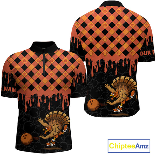 Funny Bowling Turkey Thanksgiving Mens Bowling Shirt Orange Pumpkin Custom Team Bowling Jersey NQS10840