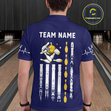 Load image into Gallery viewer, Yellow and Navy Blue Retro American Flag Bowling Shirts For Men Custom Patriotic Bowling Team Jerseys NQS11214
