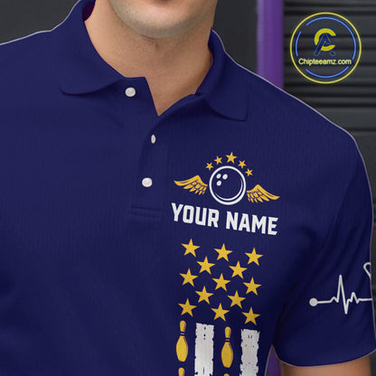 Yellow and Navy Blue Retro American Flag Bowling Shirts For Men Custom Patriotic Bowling Team Jerseys NQS11214