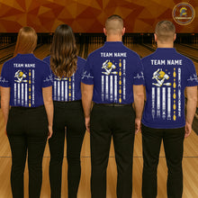 Load image into Gallery viewer, Yellow and Navy Blue Retro American Flag Bowling Shirts For Men Custom Patriotic Bowling Team Jerseys NQS11214