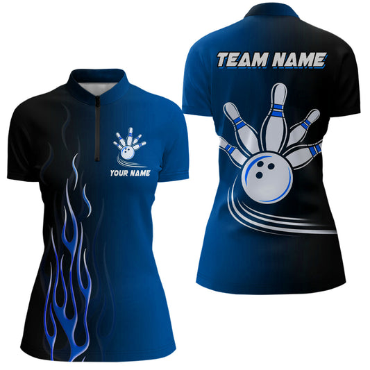 Gradient Blue bowling league jerseys custom Women Bowling Quarter Zip Shirt, gifts for bowling team NQS7437