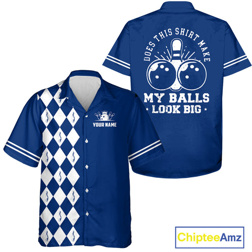 Blue and white argyle retro Bowling Hawaiian Shirt Custom Does this shirt make my balls look big NQS10610
