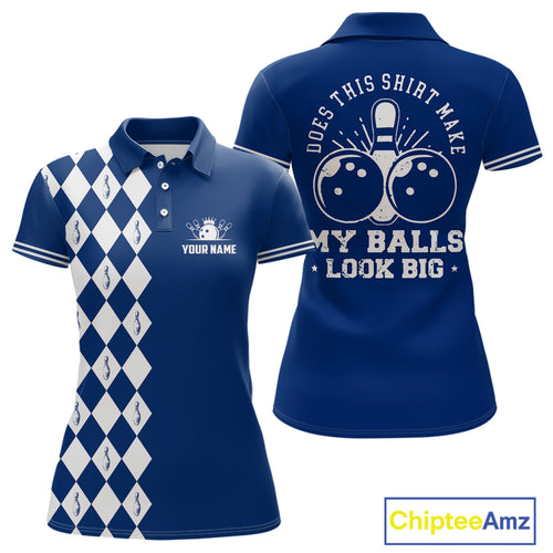Funny blue and white argyle retro Women Bowling Shirts Custom Does this shirt make my balls look big NQS10610