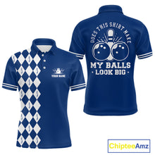 Load image into Gallery viewer, Funny blue and white argyle retro Bowling Shirt for men Custom Does this shirt make my balls look big NQS10610