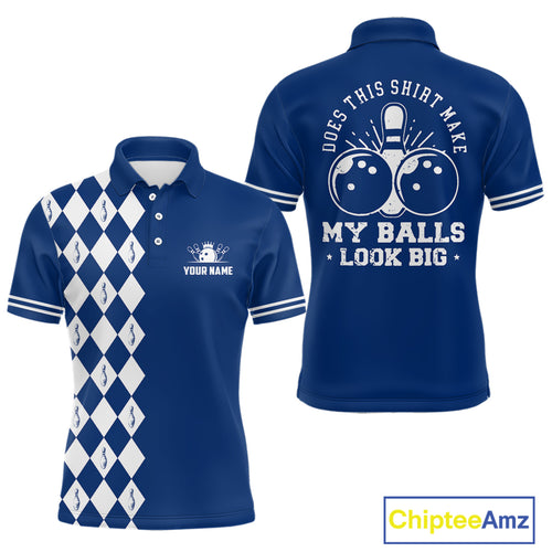 Funny blue and white argyle retro Bowling Shirt for men Custom Does this shirt make my balls look big NQS10610