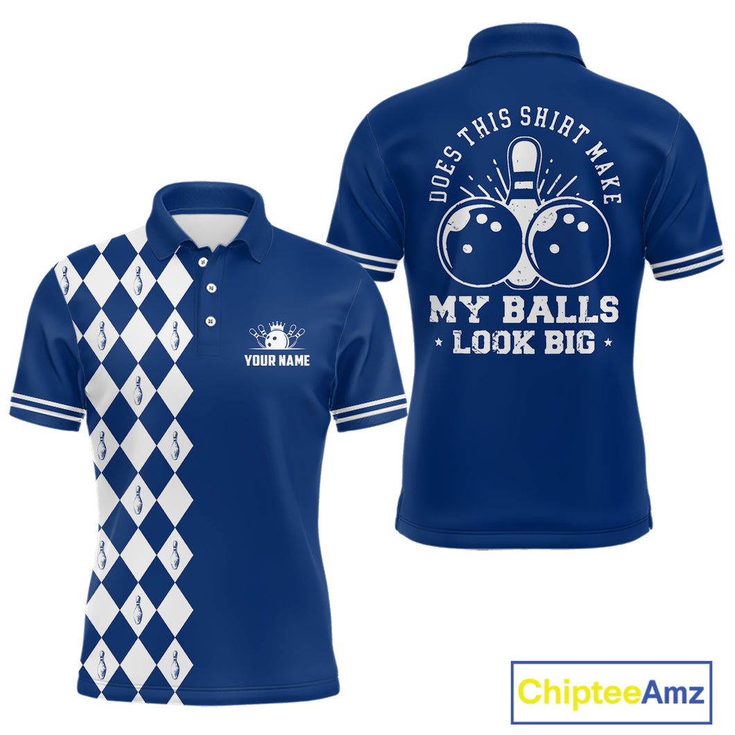 Funny blue and white argyle retro Bowling Shirt for men Custom Does this shirt make my balls look big NQS10610