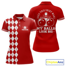 Load image into Gallery viewer, Funny red and white argyle retro Women Bowling Shirts Custom Does this shirt make my balls look big NQS10611