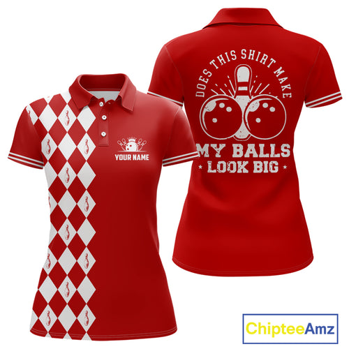 Funny red and white argyle retro Women Bowling Shirts Custom Does this shirt make my balls look big NQS10611