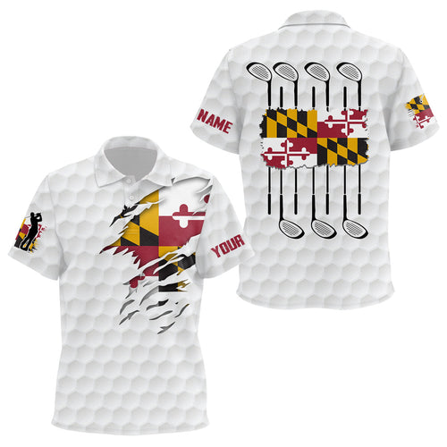 Maryland Flag Golf Pattern White Kids Polo Shirt Custom Golf Shirts For Kid Patriotic Golf Gifts NQS7442