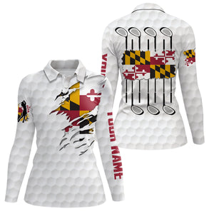 Maryland Flag Golf Pattern White Polo Shirt Custom Golf Shirts For Women Patriotic Golf Gifts NQS7442