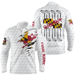 Maryland Flag Golf Pattern White Mens Polo Shirt Custom Golf Shirts For Men Patriotic Golf Gifts NQS7442