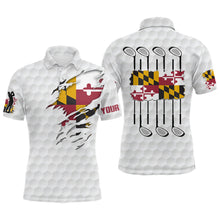 Load image into Gallery viewer, Maryland Flag Golf Pattern White Mens Polo Shirt Custom Golf Shirts For Men Patriotic Golf Gifts NQS7442