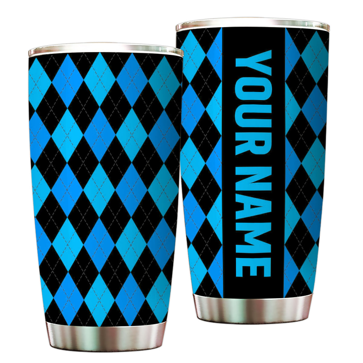 Multicolor argyle pattern Custom name Golf Stainless Steel Tumbler Cup - personalized golf gifts NQS9866