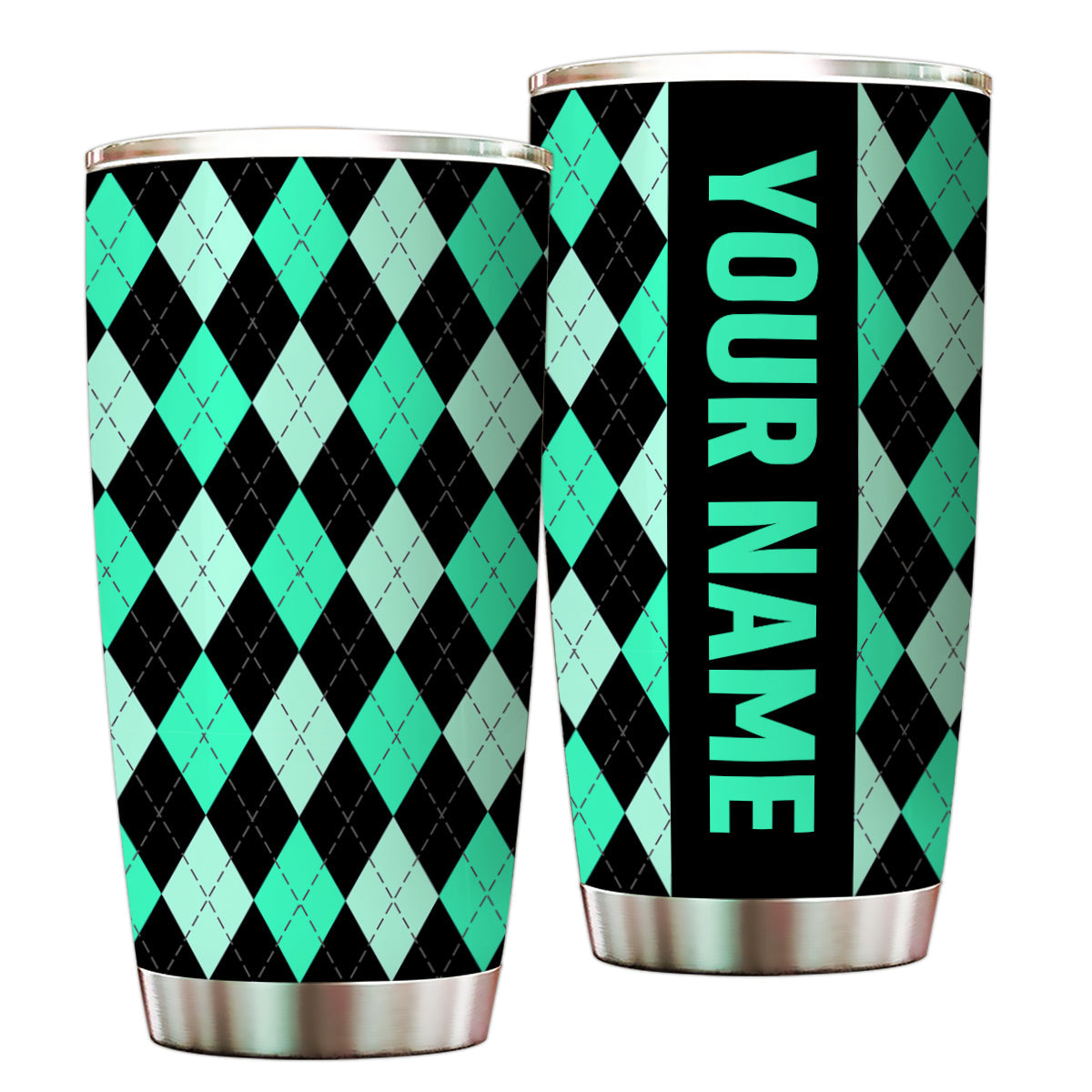 Multicolor argyle pattern Custom name Golf Stainless Steel Tumbler Cup - personalized golf gifts NQS9866