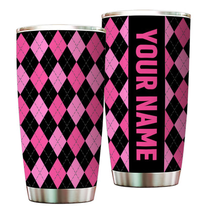 Multicolor argyle pattern Custom name Golf Stainless Steel Tumbler Cup - personalized golf gifts NQS9866