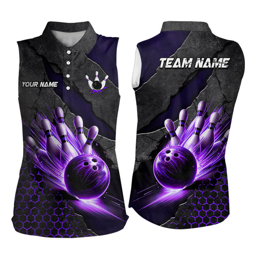 Bowling Jersey For Women Custom Bowling Sleeveless Polo shirt for Team Bowlers | Purple NQS7600