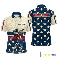 Load image into Gallery viewer, Funny Skull golfer vintage American Flag Custom patriotic golf polo shirts for men, golfing gifts NQS9964