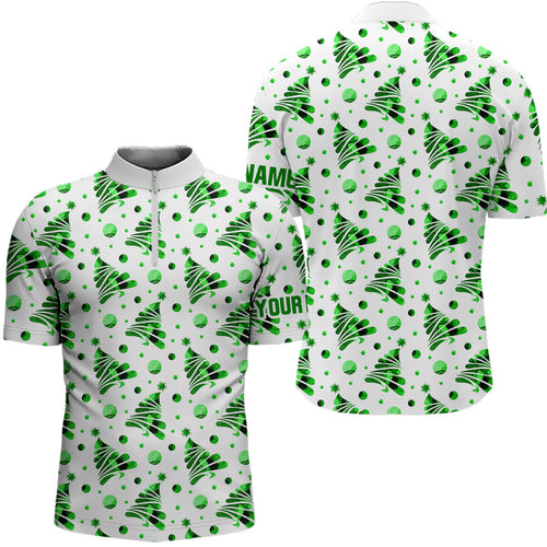 Personalized Men's Quarter Zip shirt custom Christmas green pine tree pattern team mens golf attire NQS8933