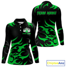 Load image into Gallery viewer, Black and Green Flame Bowling shirts for Women Custom team bowling jerseys, ladies bowling apparel NQS10268