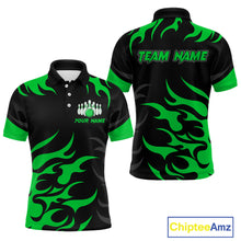 Load image into Gallery viewer, Black and Green Flame Bowling shirts for Men Custom team bowling jerseys, mens bowling apparel NQS10268