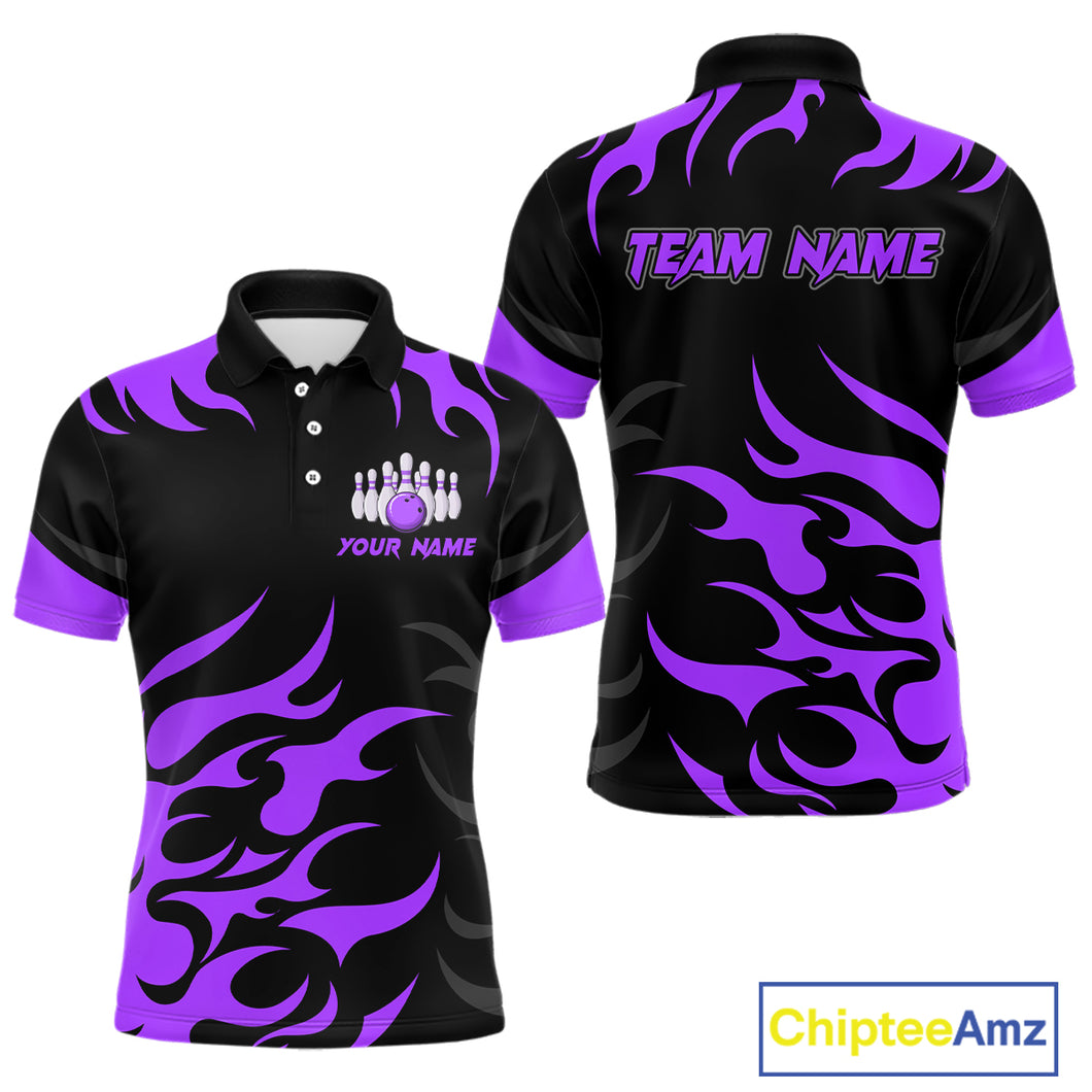 Black and Purple Flame Bowling shirts for Men Custom team bowling jerseys, mens bowling apparel NQS10269