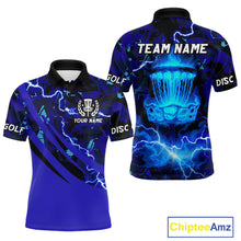 Load image into Gallery viewer, Blue Camo Lightning Thunder Mens Disc golf polo shirts, team disc golf jersey custom NQS11066