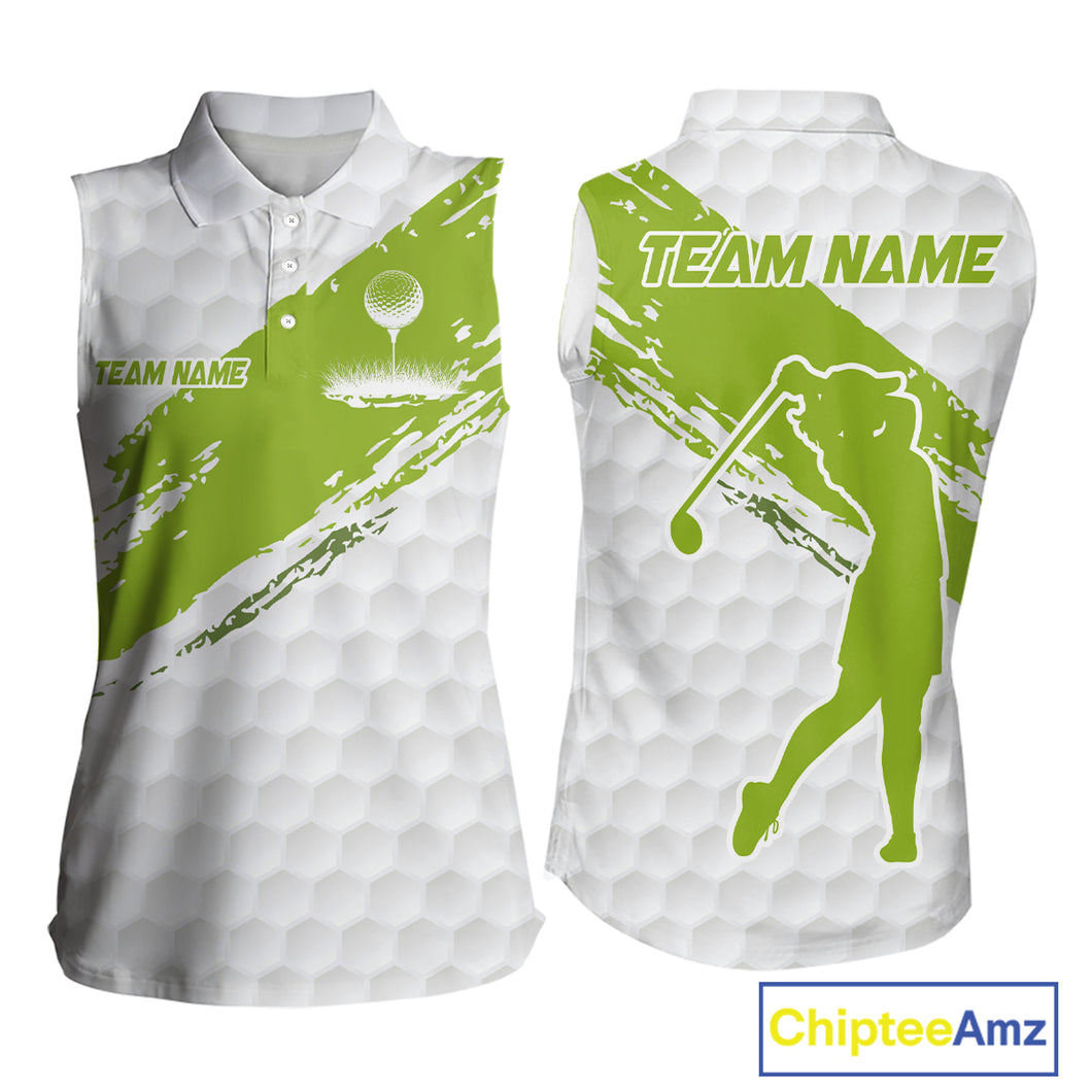 Green and White golf ball pattern Women sleeveless golf polo shirts custom team womens golf clothes NQS9974