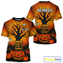 Load image into Gallery viewer, Black and Orange Funny pumpkin Halloween disc golf T-Shirts Custom Team Disc Golf attire NQS10677