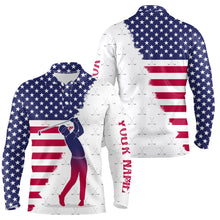 Load image into Gallery viewer, Red, White &amp; Blue American Flag Mens Golf Polo Shirts Custom patriotic golf attire for men NQS9203