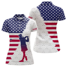 Load image into Gallery viewer, Red, White &amp; Blue American Flag Women Golf Polo Shirts Custom patriotic golf attire for ladies NQS9203