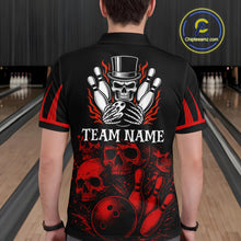 Load image into Gallery viewer, Black and Red Flame Skull Bowling Polo, Quarter Zip Shirts For Men Custom Skull Bowling Team Jerseys NQS9985