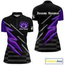 Load image into Gallery viewer, Black and Purple Lightning Bowling Polo, 1/4 Zip Shirt for Women Custom Bowling Team League Jersey NQS10907