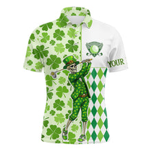 Load image into Gallery viewer, Green Shamrock argyle pattern St Patrick's day Skull Golf Polo Shirts For Men Custom golf outfit men NQS 11507